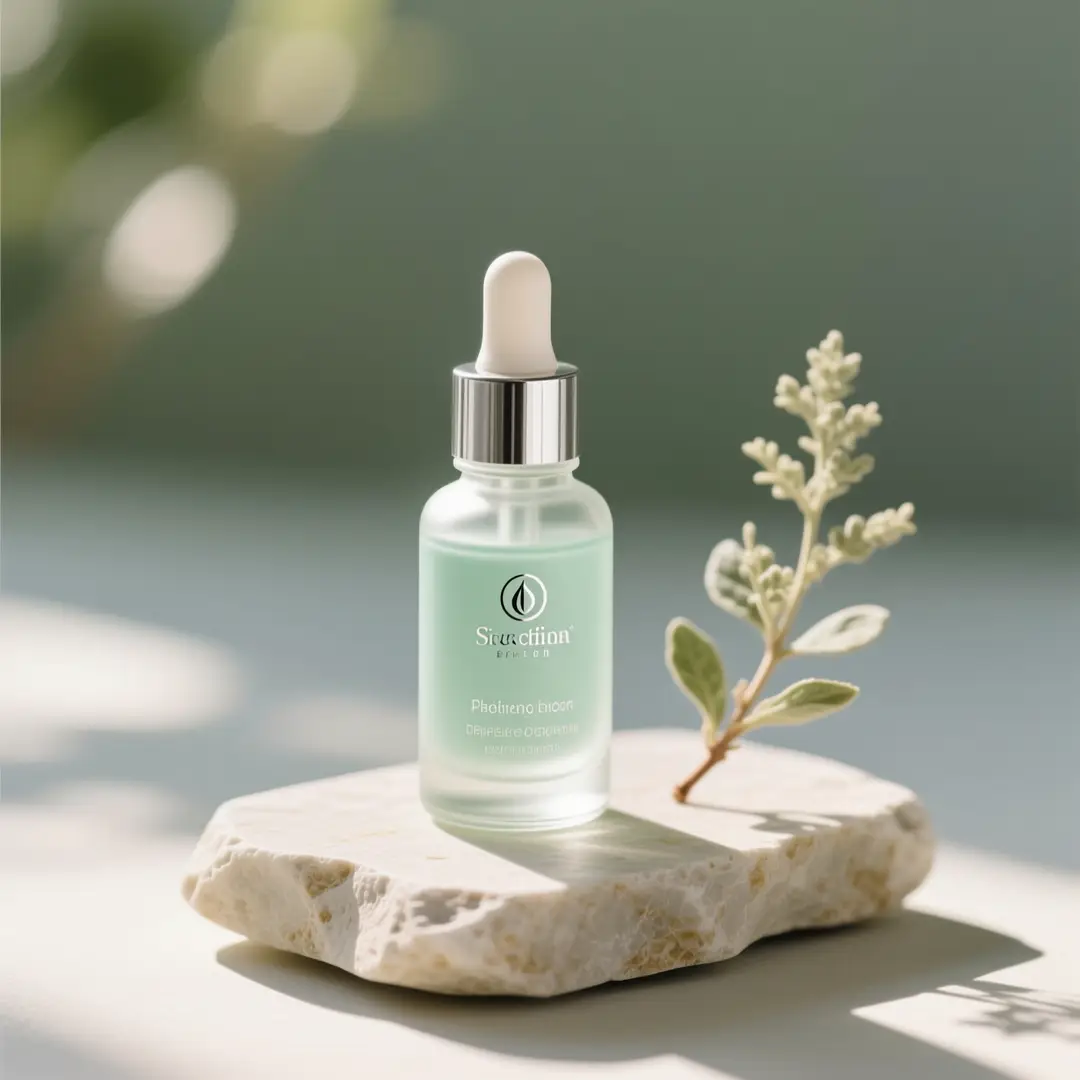 A beauty still-life concept with serene palette control and precise product rendering.